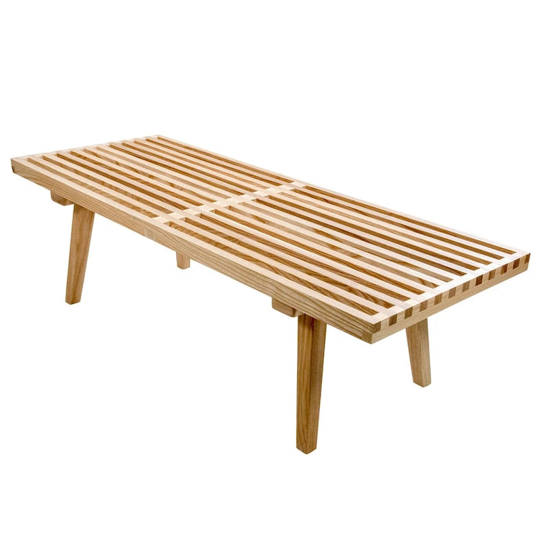 Banc d'entrée en bois naturel de 48 po à plateforme rectangulaire, design moderne à lattes pour salon, maison et bureau