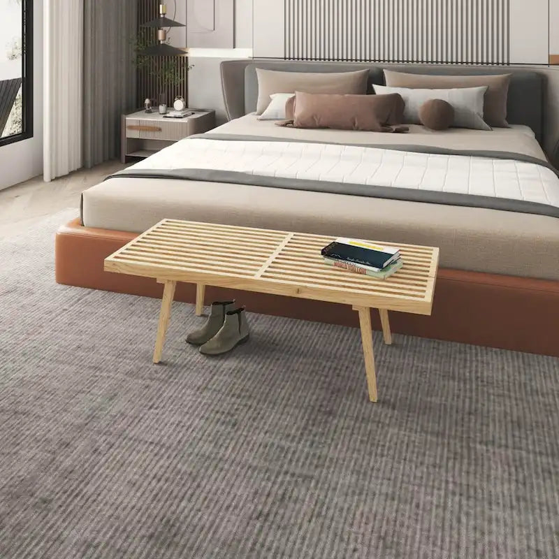 Banc d'entrée en bois naturel de 48 po à plateforme rectangulaire, design moderne à lattes pour salon, maison et bureau