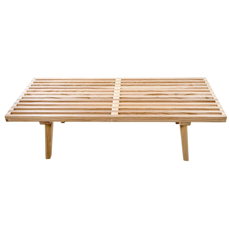 Banc d'entrée en bois naturel de 48 po à plateforme rectangulaire, design moderne à lattes pour salon, maison et bureau