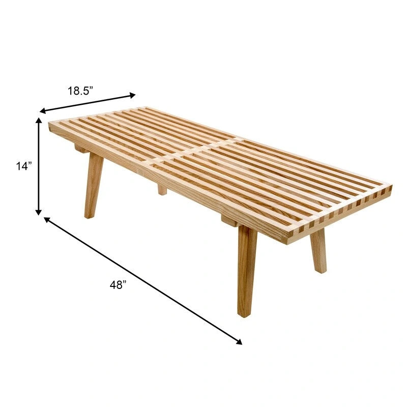 Banc d'entrée en bois naturel de 48 po à plateforme rectangulaire, design moderne à lattes pour salon, maison et bureau