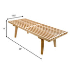 Banc d'entrée en bois naturel de 48 po à plateforme rectangulaire, design moderne à lattes pour salon, maison et bureau