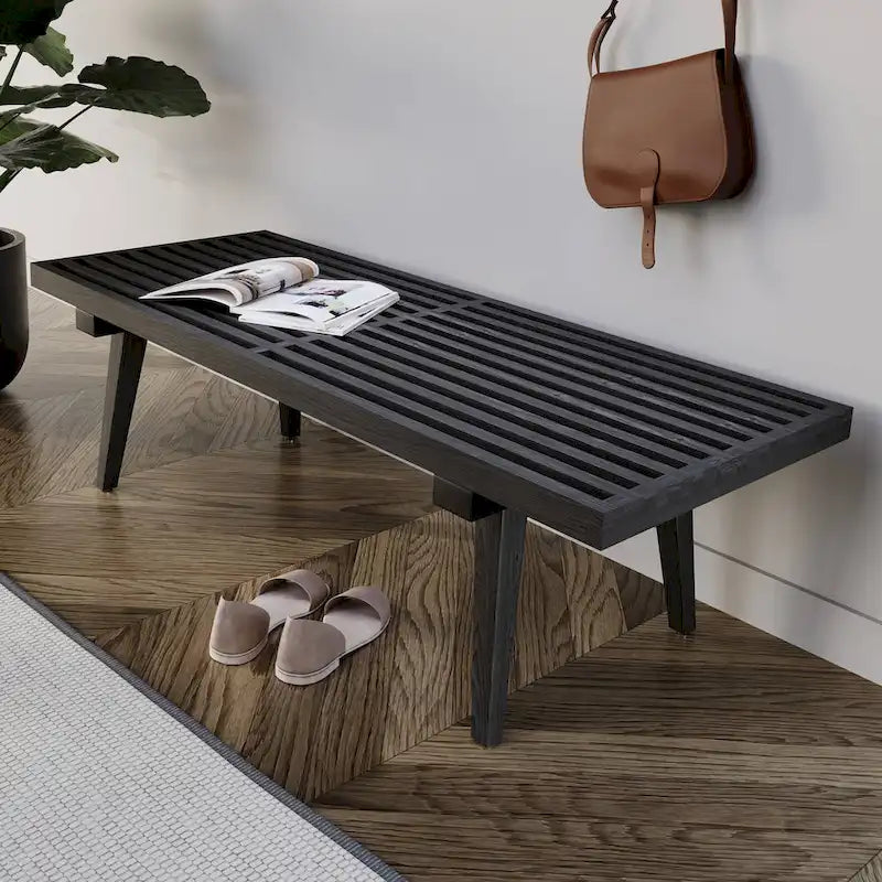 Banc d'entrée en bois naturel de 48 po à plateforme rectangulaire, design moderne à lattes pour salon, maison et bureau
