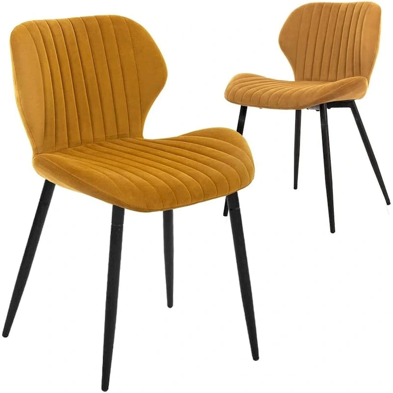Chaises de salle à manger modernes rembourrées avec pieds en métal, lot de 2, marron