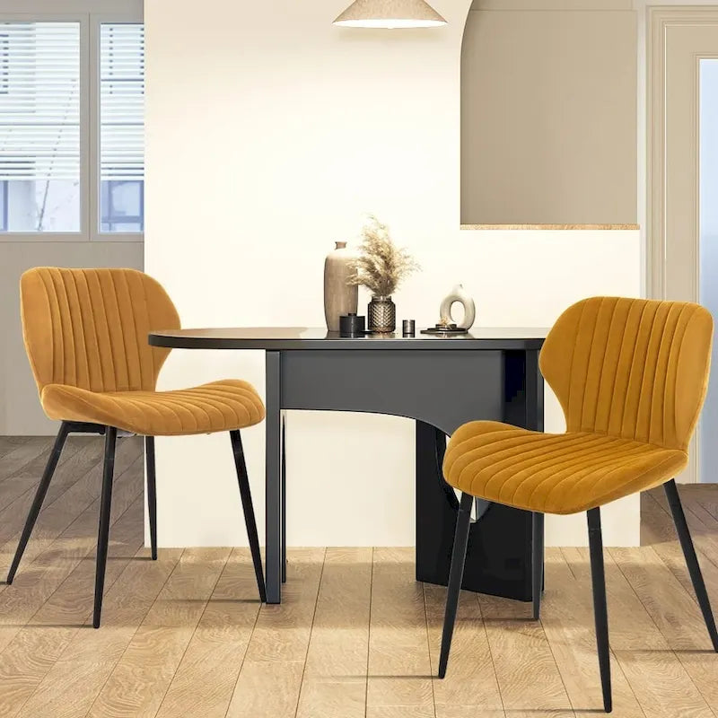 Chaises de salle à manger modernes rembourrées avec pieds en métal, lot de 2, marron