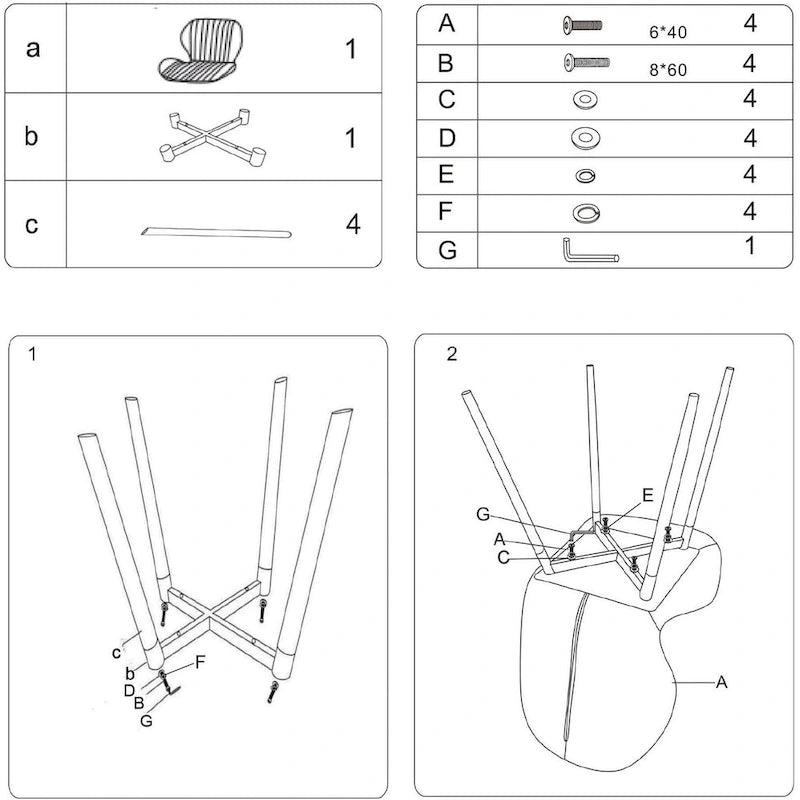Chaises de salle à manger modernes rembourrées avec pieds en métal, lot de 2, marron