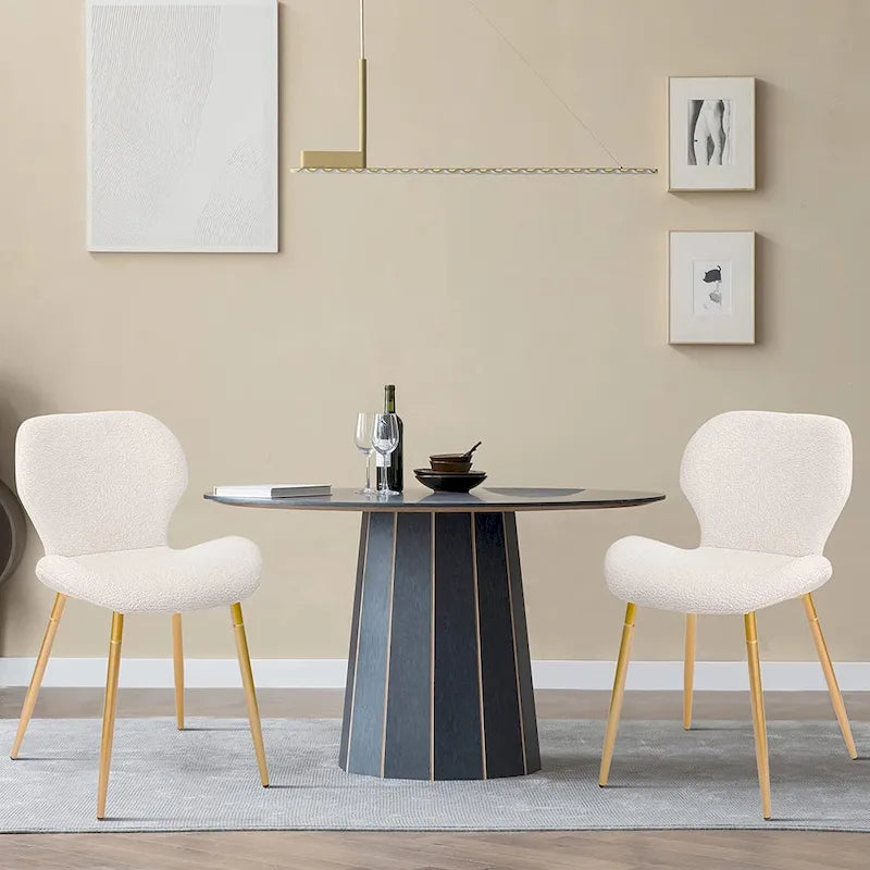 Chaises de salle à manger modernes rembourrées avec pieds en métal, lot de 2, marron