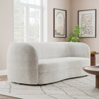  Ophelia Modern Curved Arms Boucle Sofa Couch with Kidney Style Seat and Round Wooden Legs