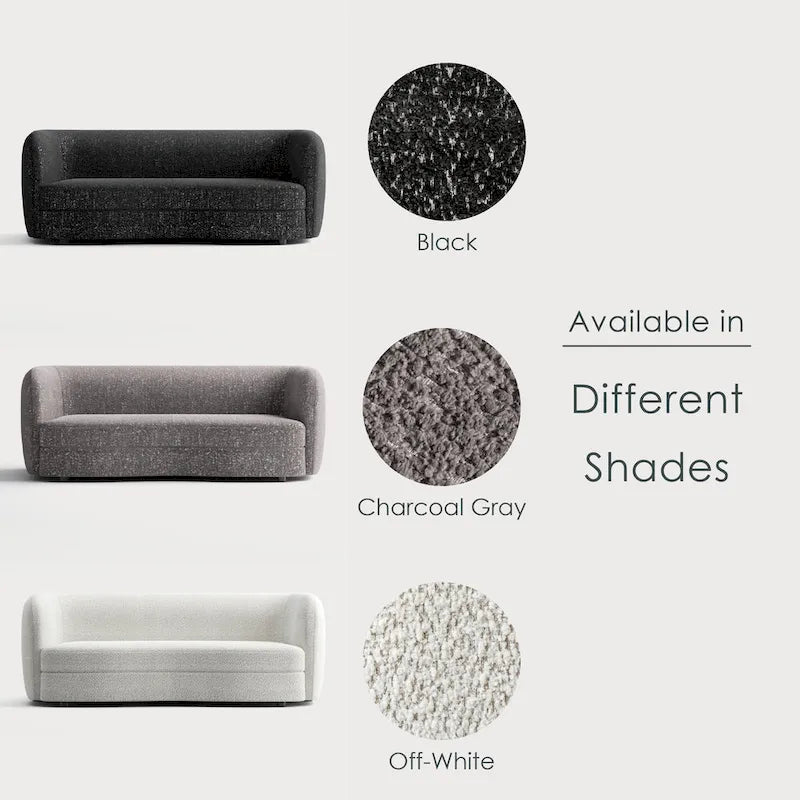 Canapé en Boucle Moderne à Accoudoirs Courbés avec Assise Style Rein et Pieds Ronds en Bois