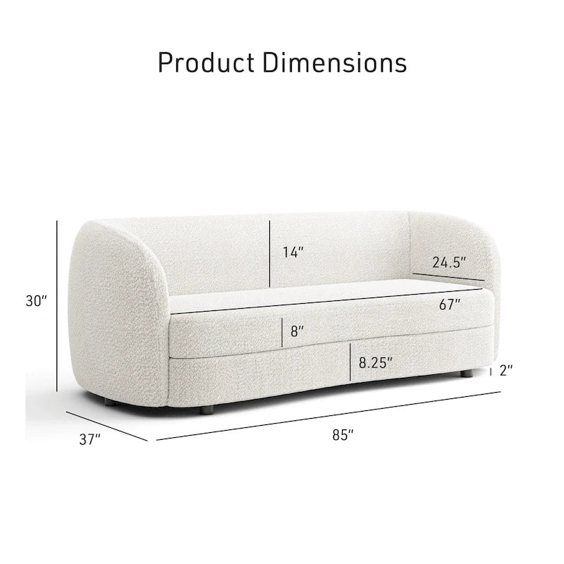 Canapé en Boucle Moderne à Accoudoirs Courbés avec Assise Style Rein et Pieds Ronds en Bois