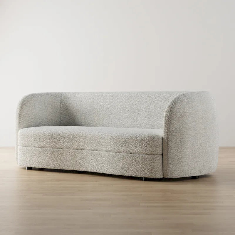 Canapé en Boucle Moderne à Accoudoirs Courbés avec Assise Style Rein et Pieds Ronds en Bois