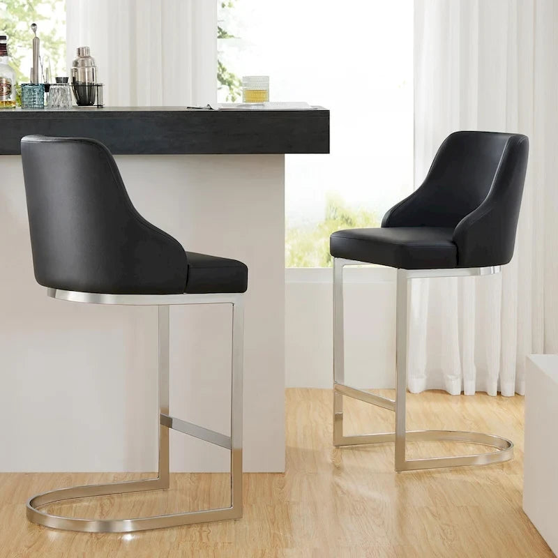 Tabouret de bar en velours/similicuir, lot de 3 tabourets de hauteur comptoir - 48 cm L x 52 cm P x 93 cm H