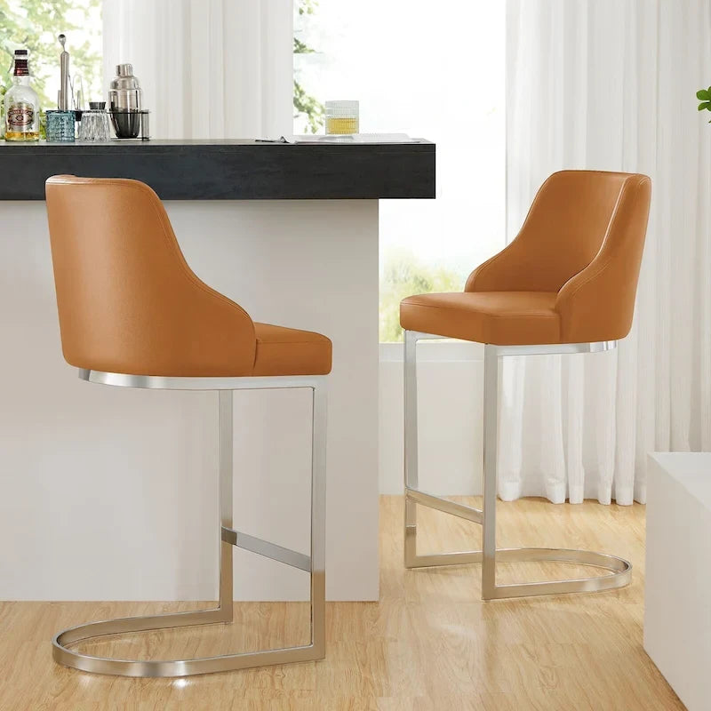 Tabouret de bar en velours/similicuir, lot de 3 tabourets de hauteur comptoir - 48 cm L x 52 cm P x 93 cm H