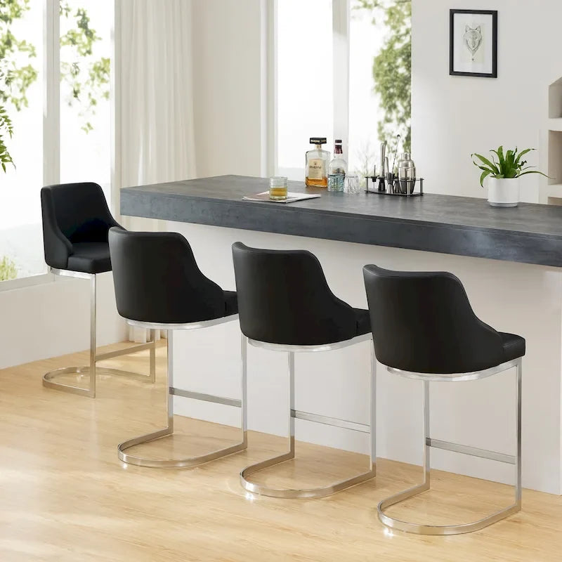 Tabouret de bar en velours/similicuir, lot de 3 tabourets de hauteur comptoir - 48 cm L x 52 cm P x 93 cm H