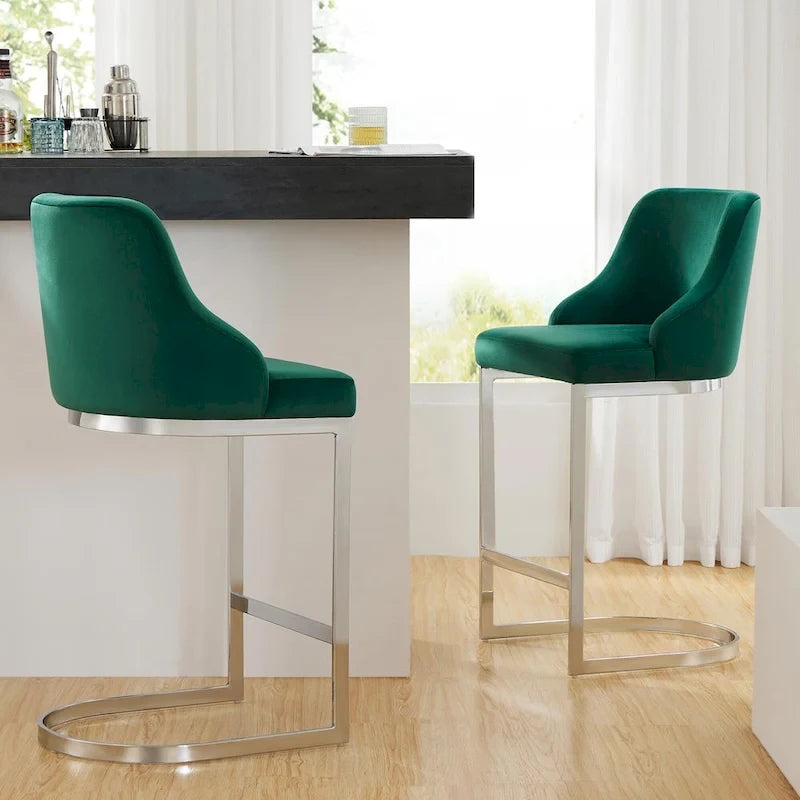 Tabouret de bar en velours/similicuir, lot de 3 tabourets de hauteur comptoir - 48 cm L x 52 cm P x 93 cm H