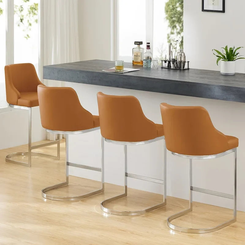 Tabouret de bar en velours/similicuir, lot de 3 tabourets de hauteur comptoir - 48 cm L x 52 cm P x 93 cm H