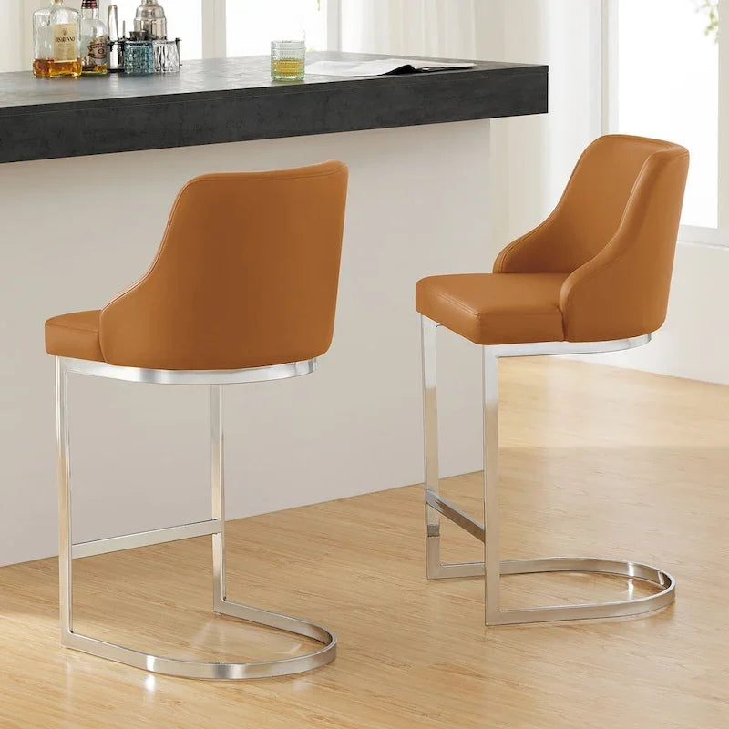 Tabouret de bar en velours/similicuir, lot de 3 tabourets de hauteur comptoir - 48 cm L x 52 cm P x 93 cm H