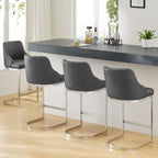 Tabouret de bar en velours/similicuir, lot de 3 tabourets de hauteur comptoir - 48 cm L x 52 cm P x 93 cm H