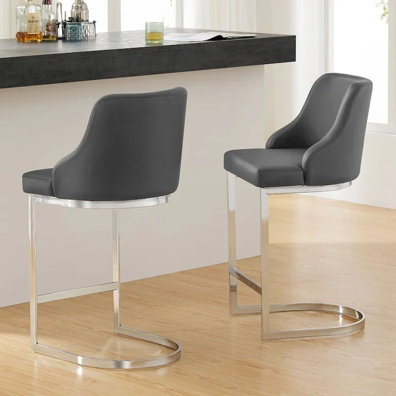 Tabouret de bar en velours/similicuir, lot de 3 tabourets de hauteur comptoir - 48 cm L x 52 cm P x 93 cm H