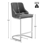 Tabouret de bar en velours/similicuir, lot de 3 tabourets de hauteur comptoir - 48 cm L x 52 cm P x 93 cm H