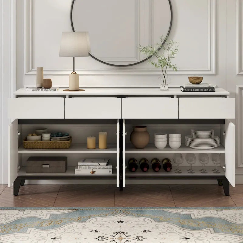 Buffet / Desserte combo commode console blanc/noir 4 portes 4 tiroirs