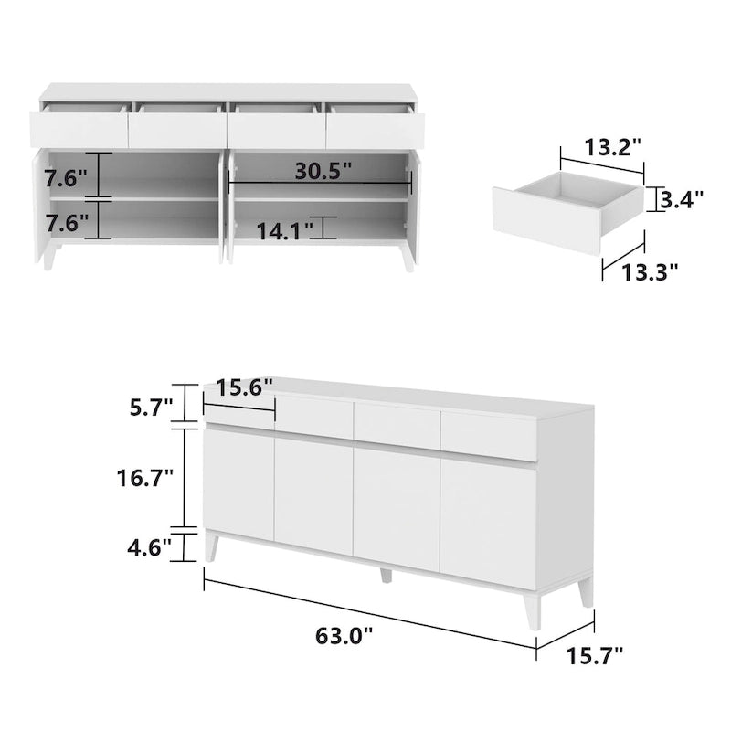 Buffet / Desserte combo commode console blanc/noir 4 portes 4 tiroirs