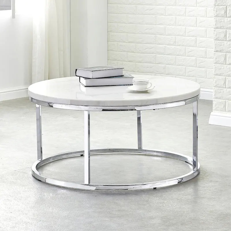  Eden White Marble Top Round Coffee Table