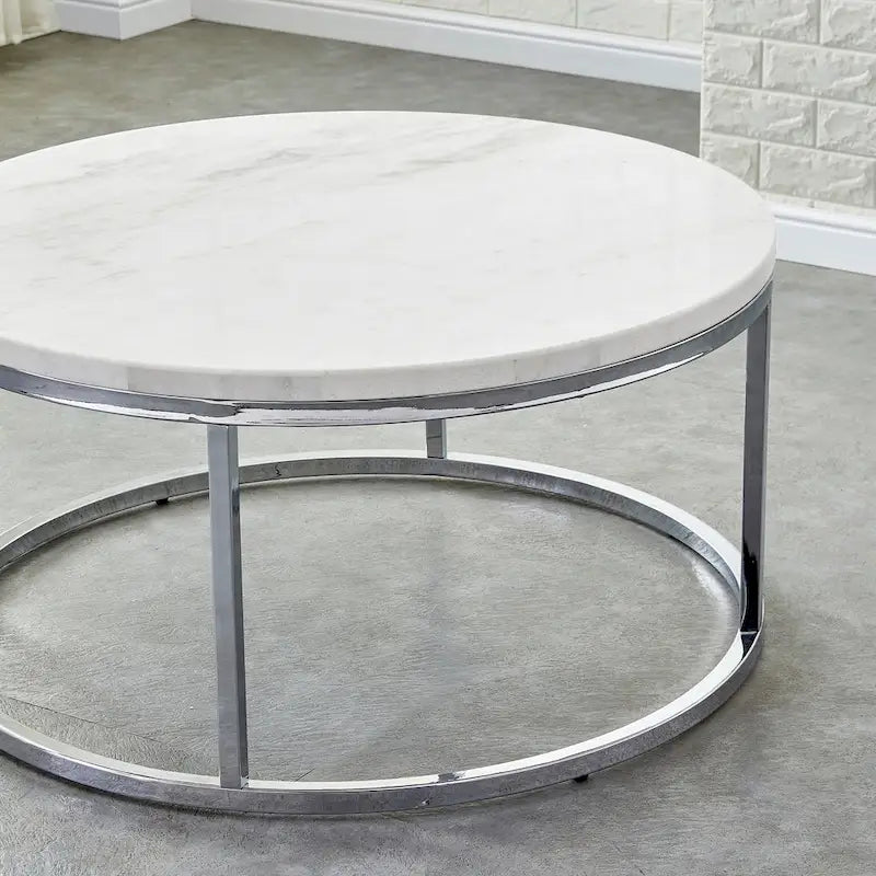 Table basse ronde plateau marbre blanc
