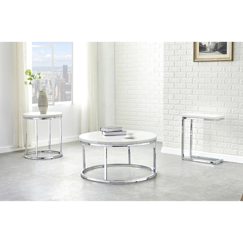 Table basse ronde plateau marbre blanc