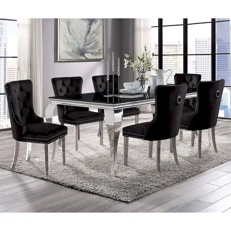 Table à manger Glam avec plateau en verre et pieds chromés de 79 pouces