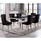 Table à manger Glam avec plateau en verre et pieds chromés de 79 pouces