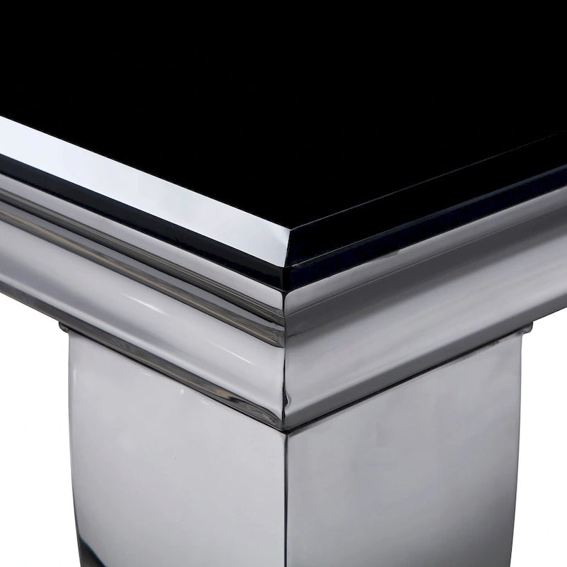 Table à manger Glam avec plateau en verre et pieds chromés de 79 pouces