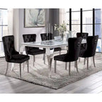 Table à manger Glam avec plateau en verre et pieds chromés de 79 pouces