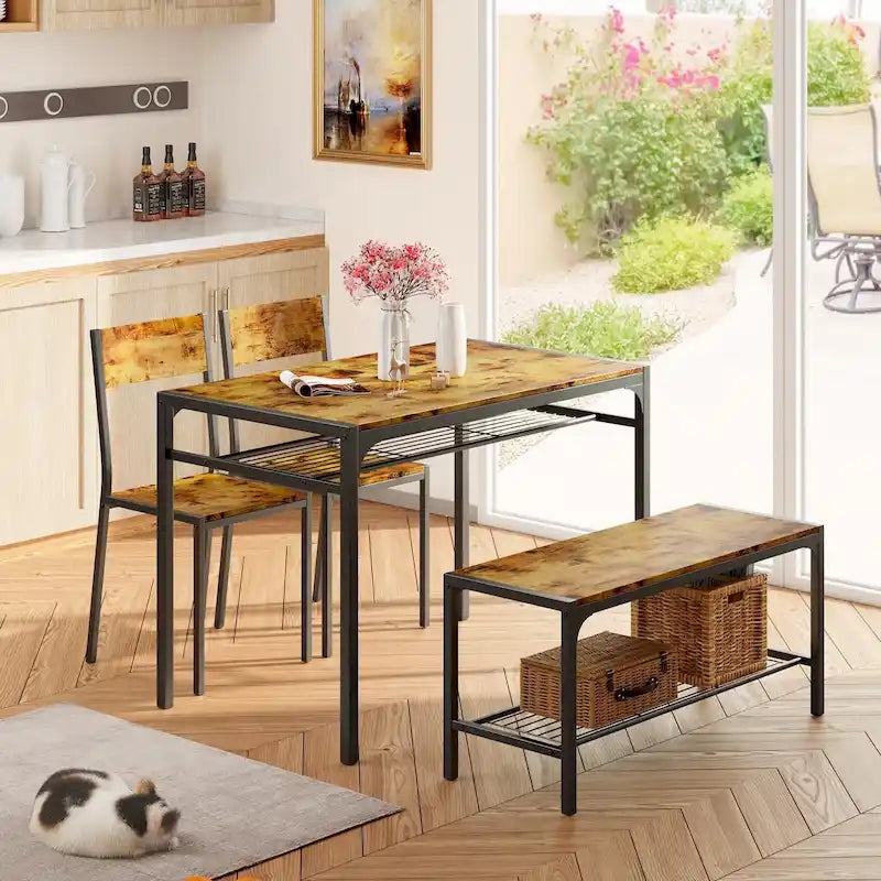 Table à manger de cuisine 4 pièces avec 2 chaises et un banc pour petit espace