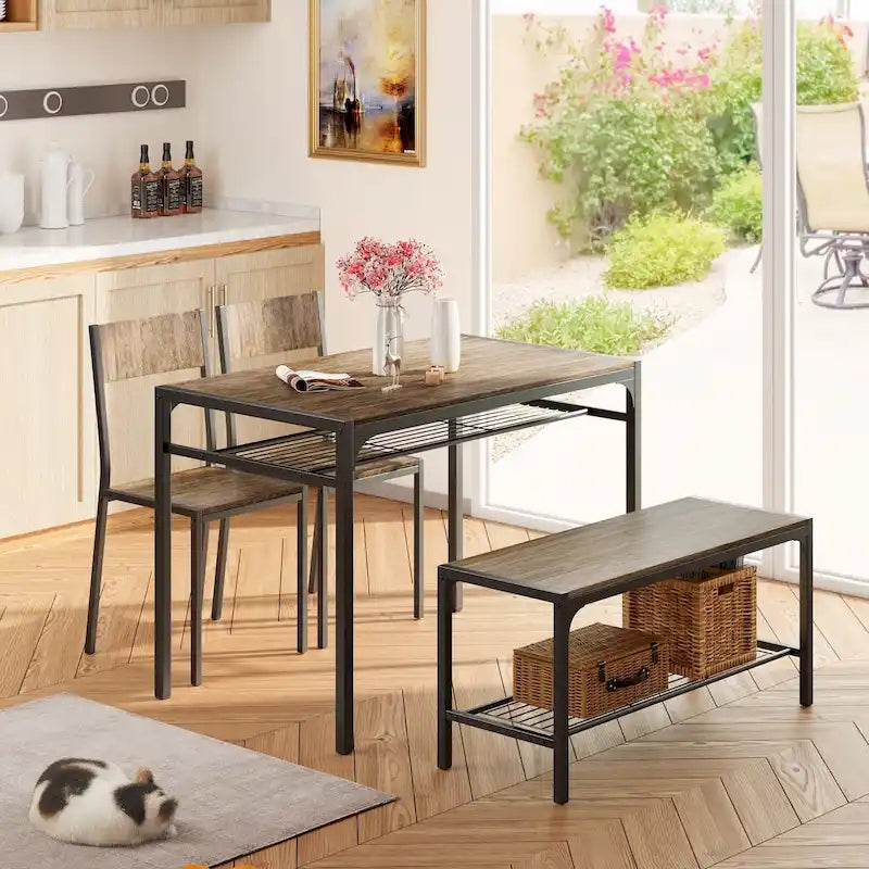 Table à manger de cuisine 4 pièces avec 2 chaises et un banc pour petit espace