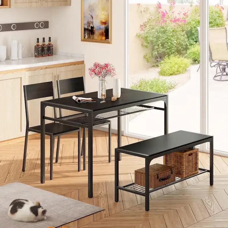 Table à manger de cuisine 4 pièces avec 2 chaises et un banc pour petit espace