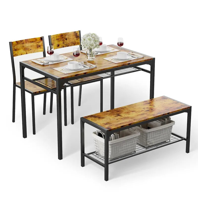 Table à manger de cuisine 4 pièces avec 2 chaises et un banc pour petit espace