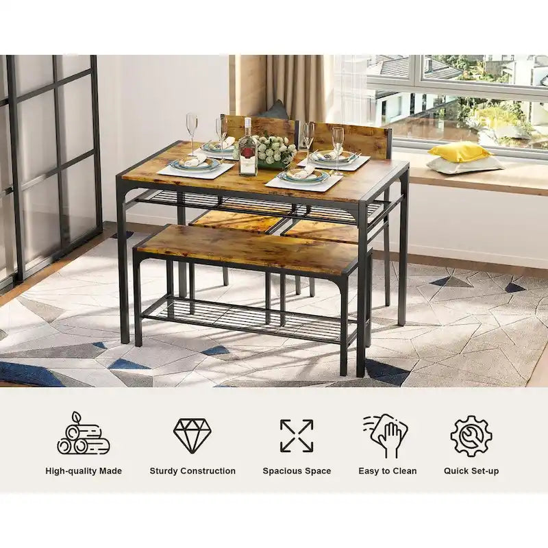 Table à manger de cuisine 4 pièces avec 2 chaises et un banc pour petit espace