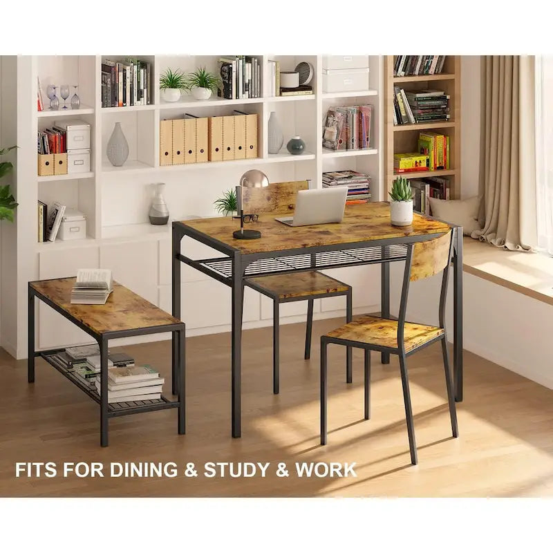 Table à manger de cuisine 4 pièces avec 2 chaises et un banc pour petit espace