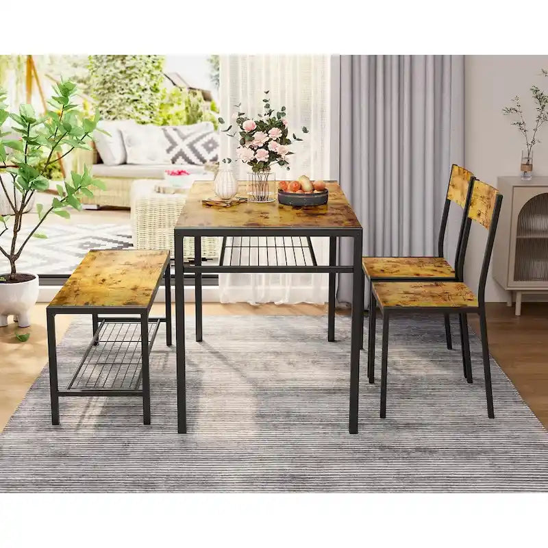 Table à manger de cuisine 4 pièces avec 2 chaises et un banc pour petit espace