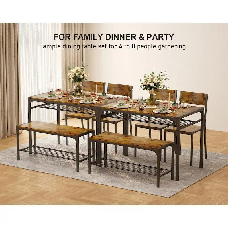 Table à manger de cuisine 4 pièces avec 2 chaises et un banc pour petit espace