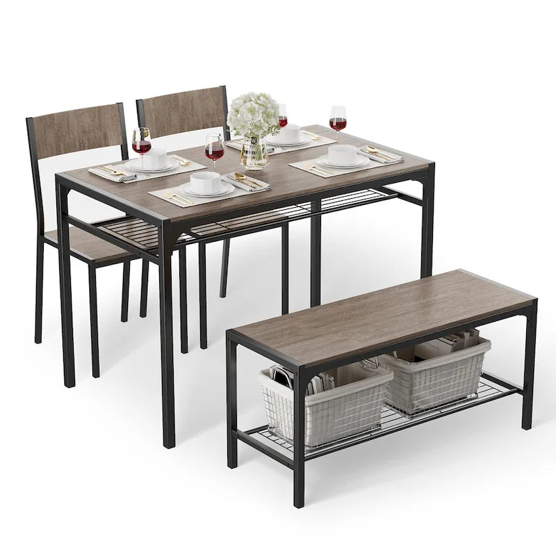 Table à manger de cuisine 4 pièces avec 2 chaises et un banc pour petit espace