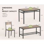 Table à manger de cuisine 4 pièces avec 2 chaises et un banc pour petit espace