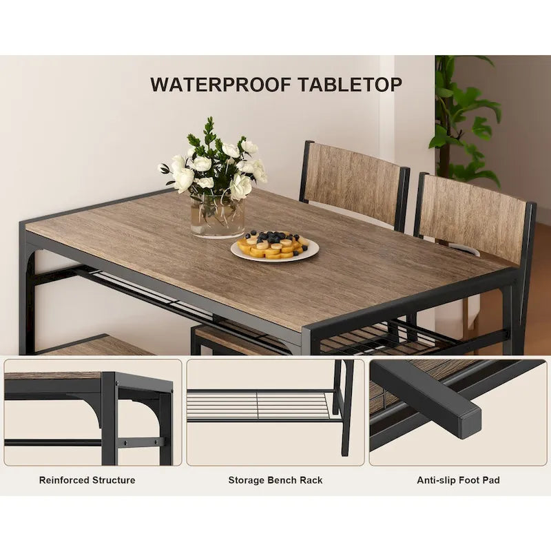 Table à manger de cuisine 4 pièces avec 2 chaises et un banc pour petit espace