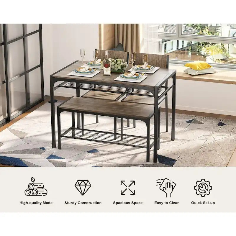 Table à manger de cuisine 4 pièces avec 2 chaises et un banc pour petit espace