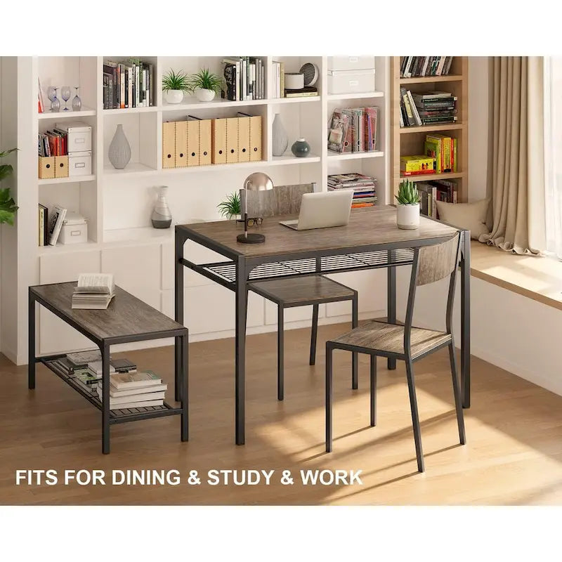Table à manger de cuisine 4 pièces avec 2 chaises et un banc pour petit espace