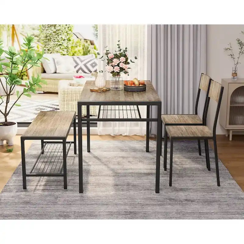 Table à manger de cuisine 4 pièces avec 2 chaises et un banc pour petit espace