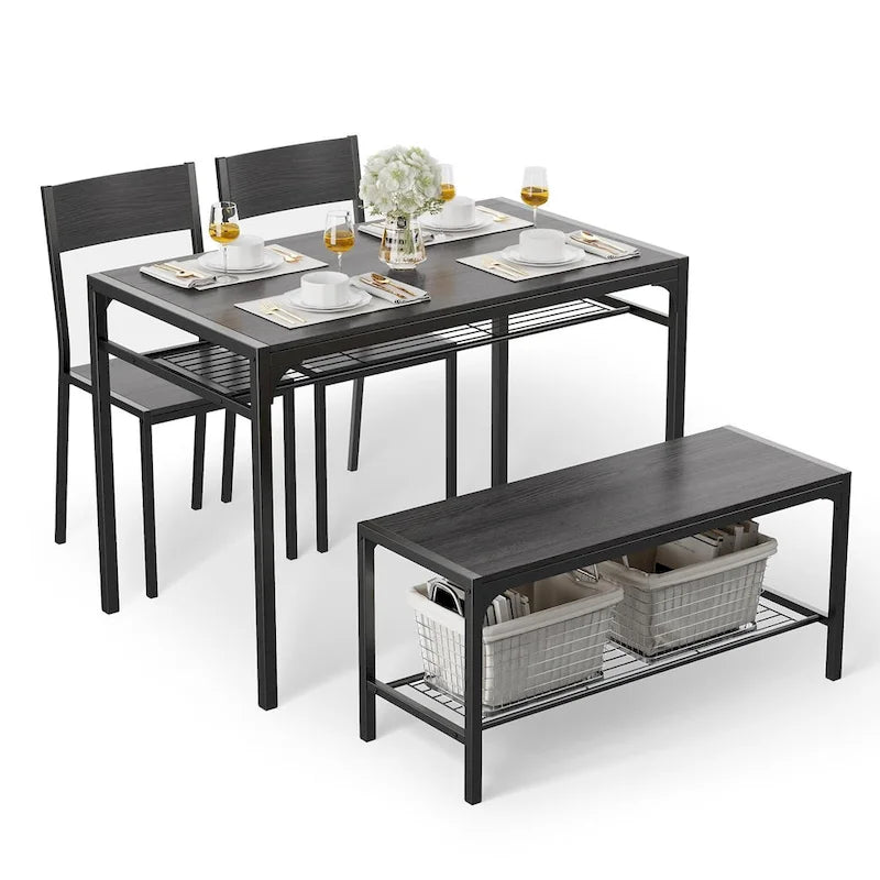Table à manger de cuisine 4 pièces avec 2 chaises et un banc pour petit espace