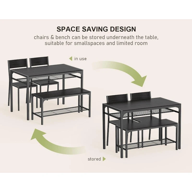 Table à manger de cuisine 4 pièces avec 2 chaises et un banc pour petit espace