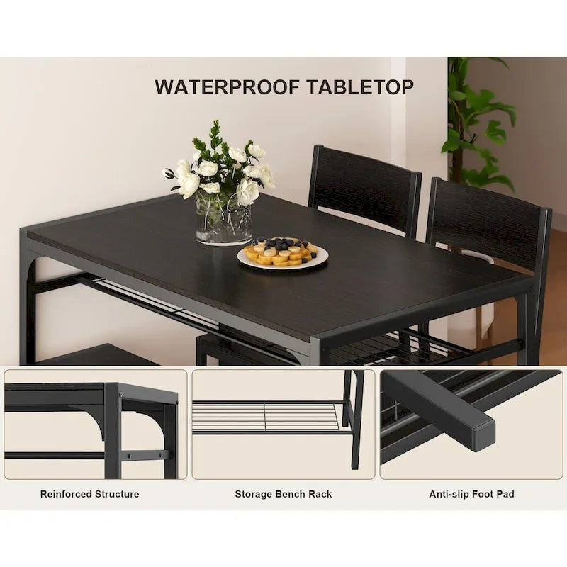 Table à manger de cuisine 4 pièces avec 2 chaises et un banc pour petit espace