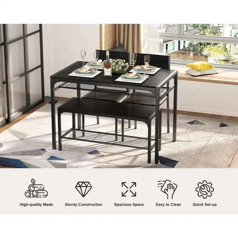 Table à manger de cuisine 4 pièces avec 2 chaises et un banc pour petit espace